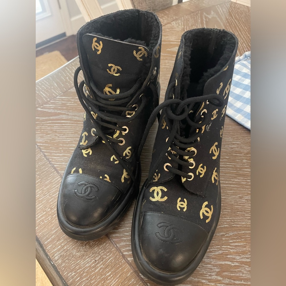 Chanel canvas biker boots size 39